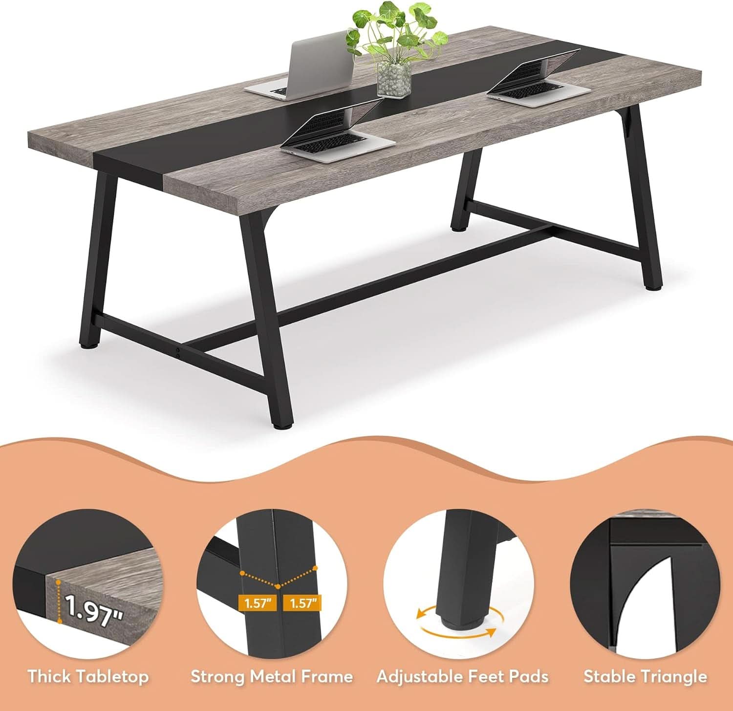 70.87 Inch Dining Table For 8 With Metal Frame In Gray