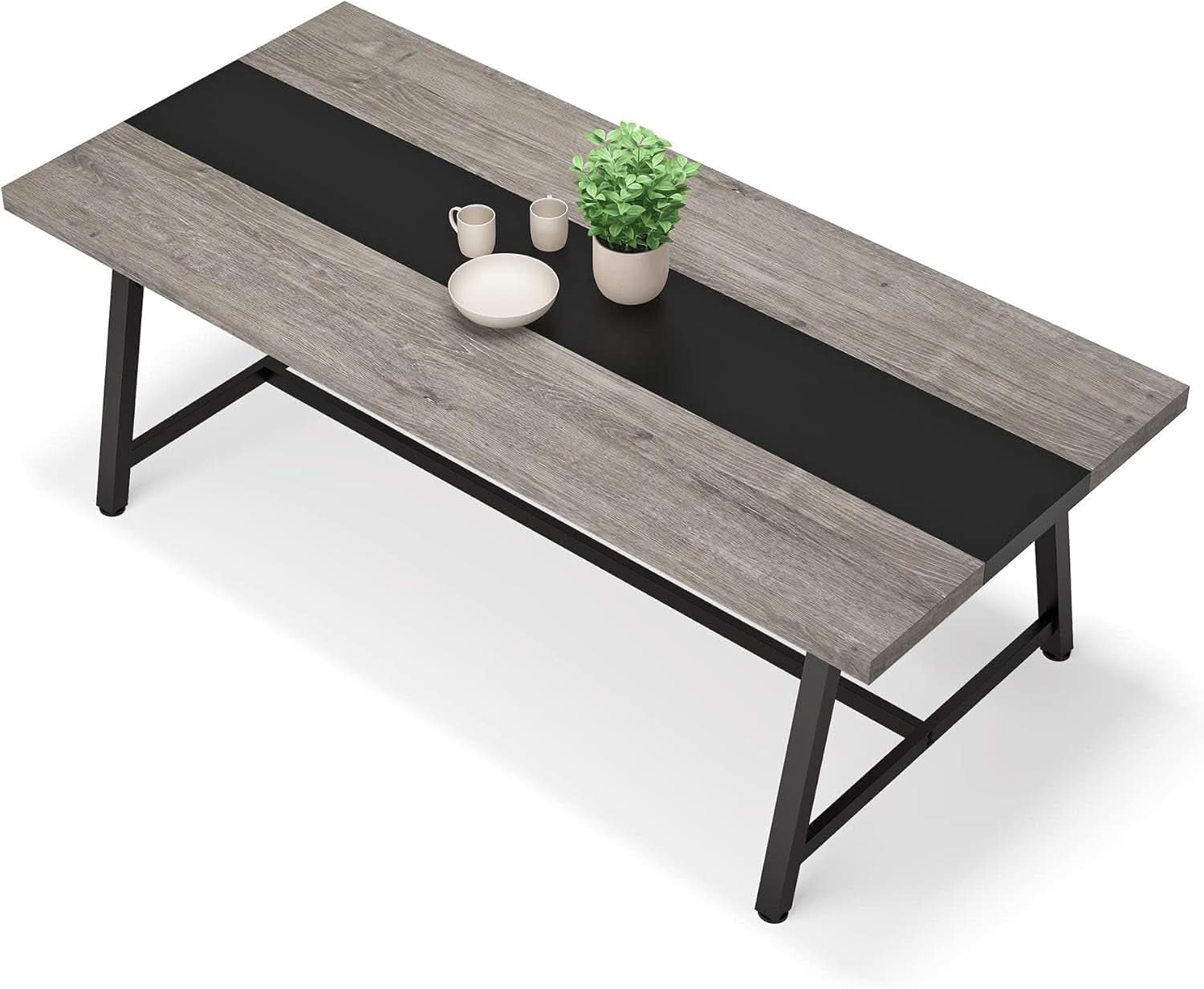 70.87 Inch Dining Table For 8 With Metal Frame In Gray