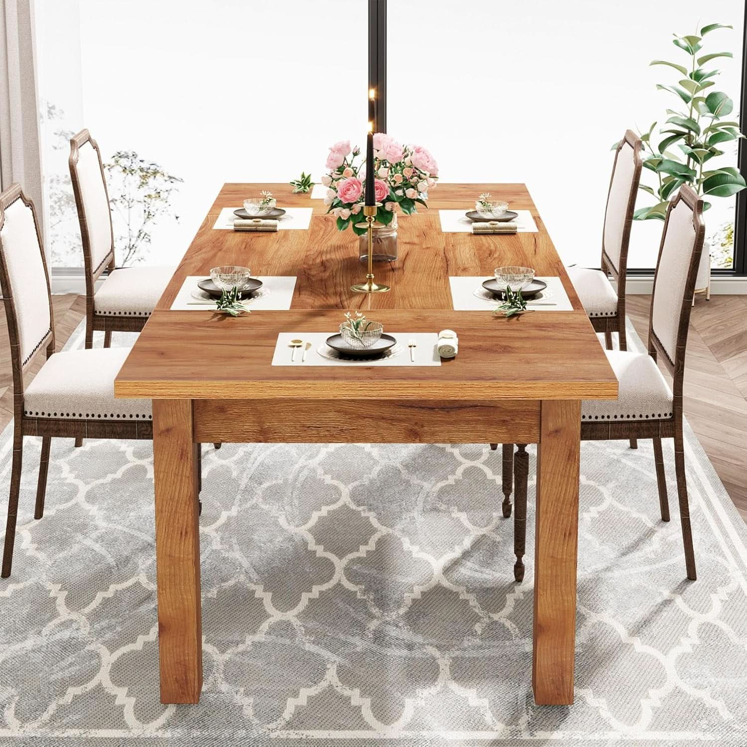 70.87 Inch Wood Dining Table Farmhouse Thickened Legs