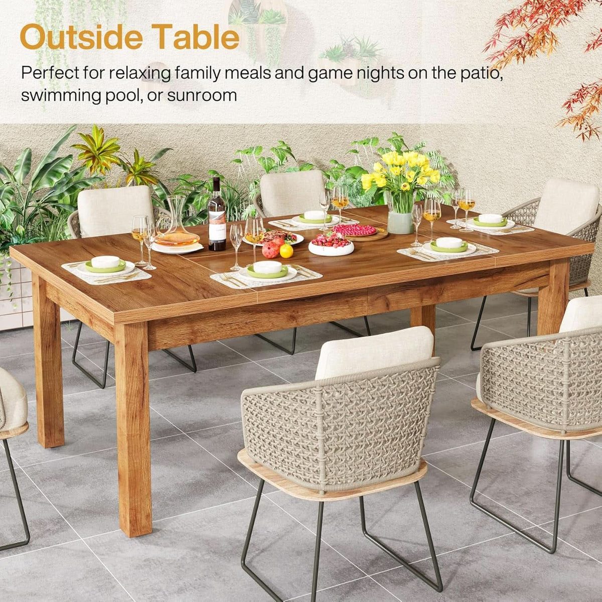 70.87 Inch Wood Dining Table Farmhouse Thickened Legs