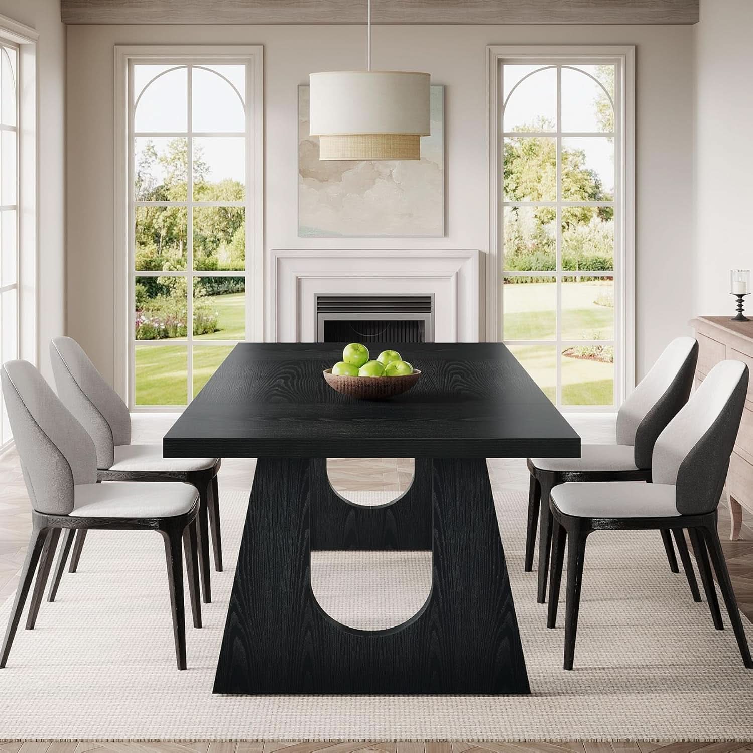 70.9 Inch Black Contemporary Rectangular Dining Table Seats 6 To 8