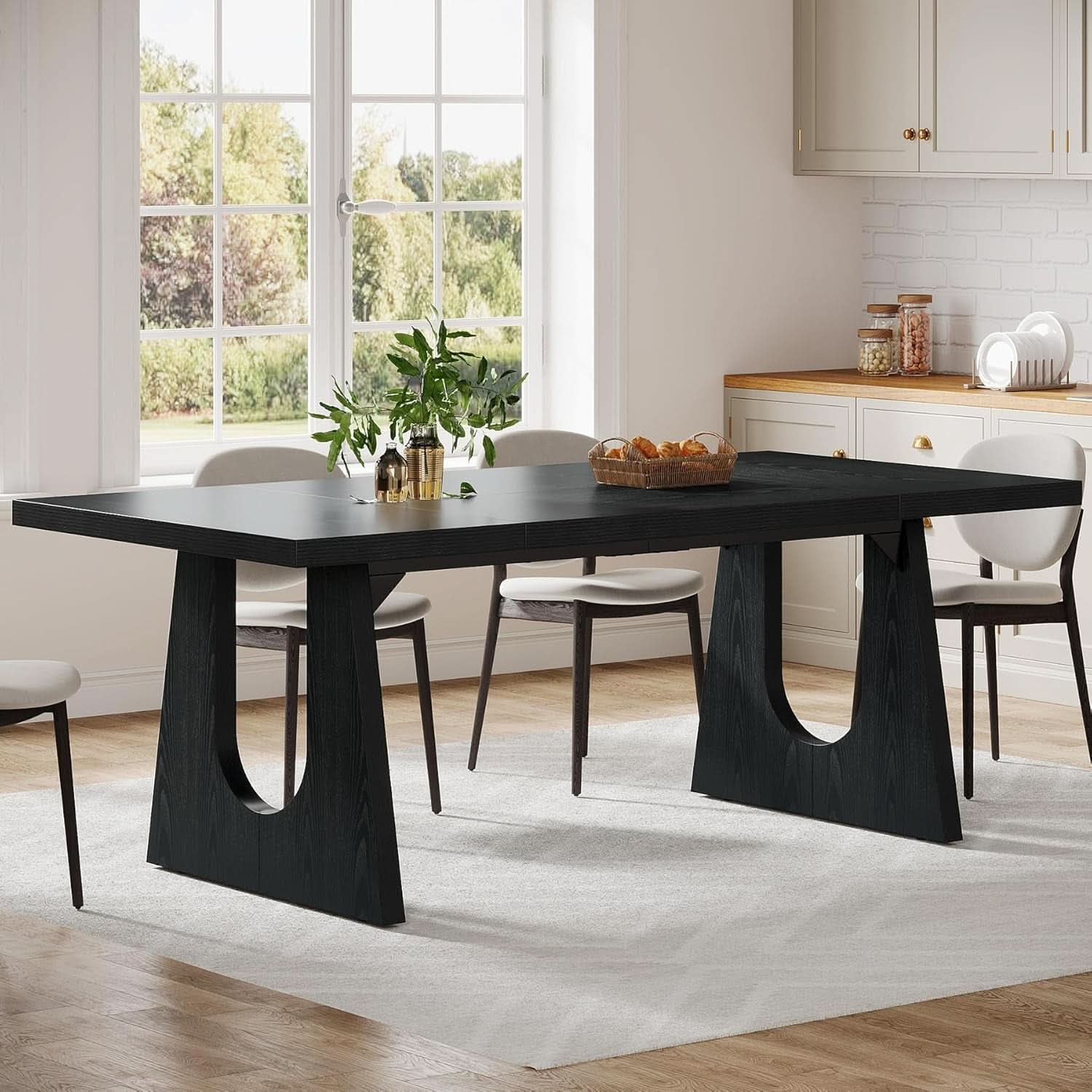 70.9 Inch Black Contemporary Rectangular Dining Table Seats 6 To 8