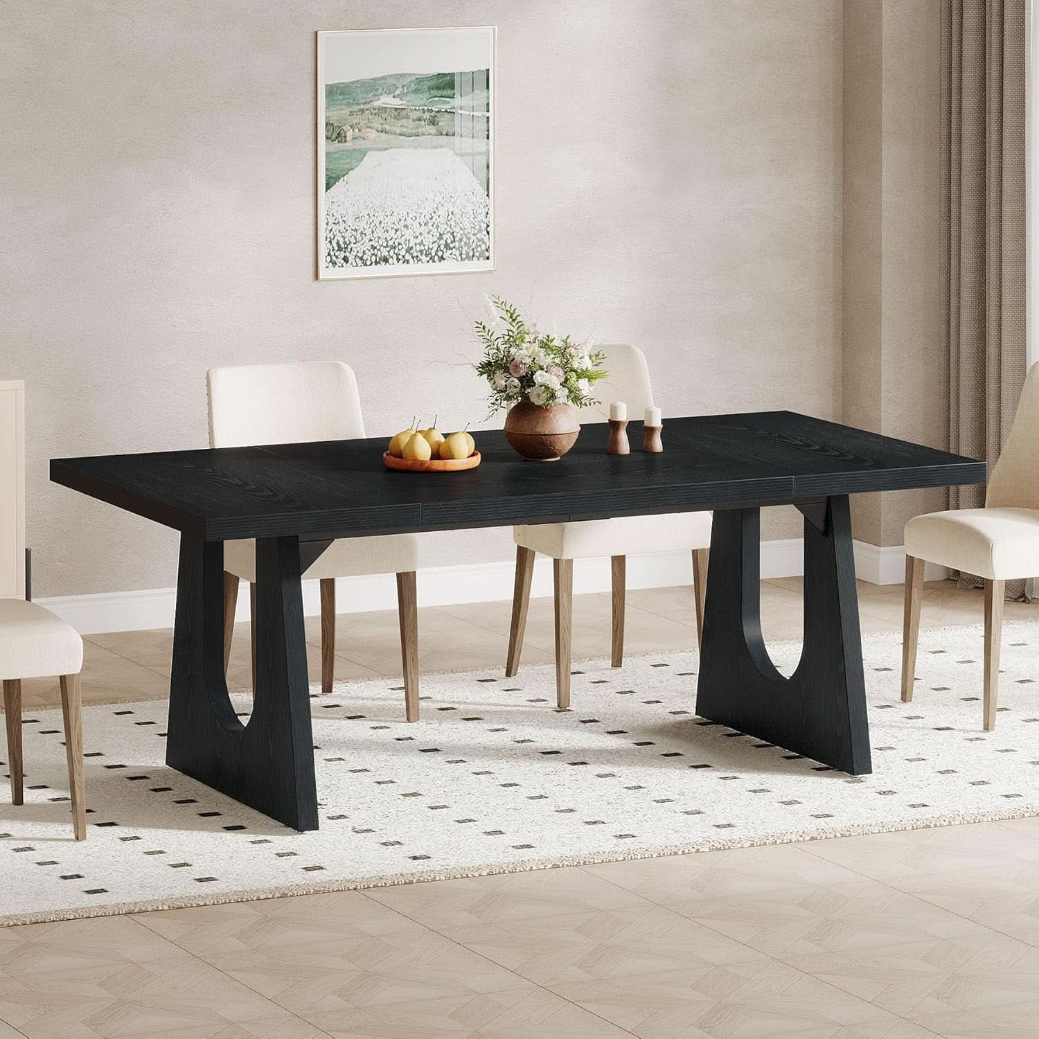 70.9 Inch Black Contemporary Rectangular Dining Table Seats 6 To 8