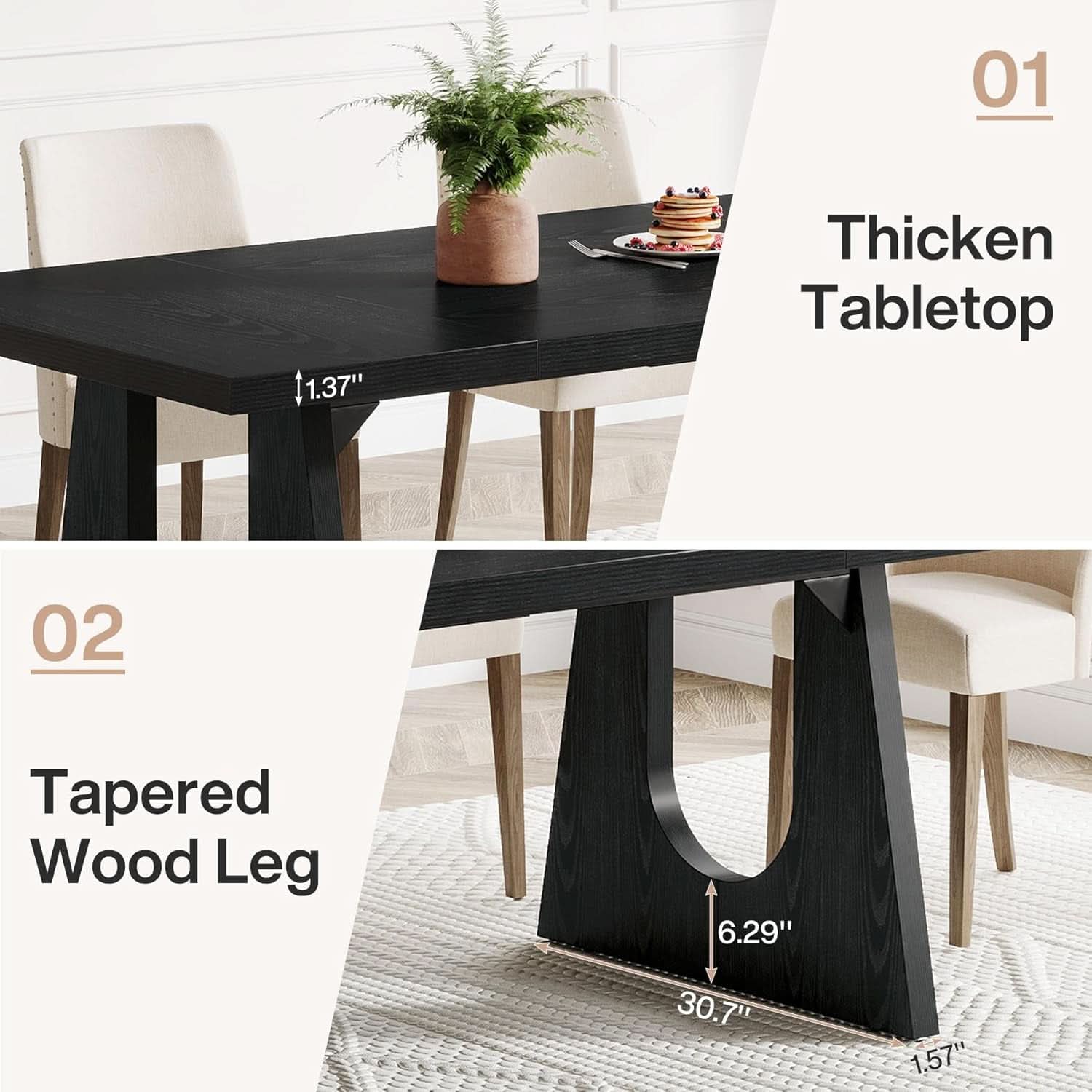 70.9 Inch Black Contemporary Rectangular Dining Table Seats 6 To 8