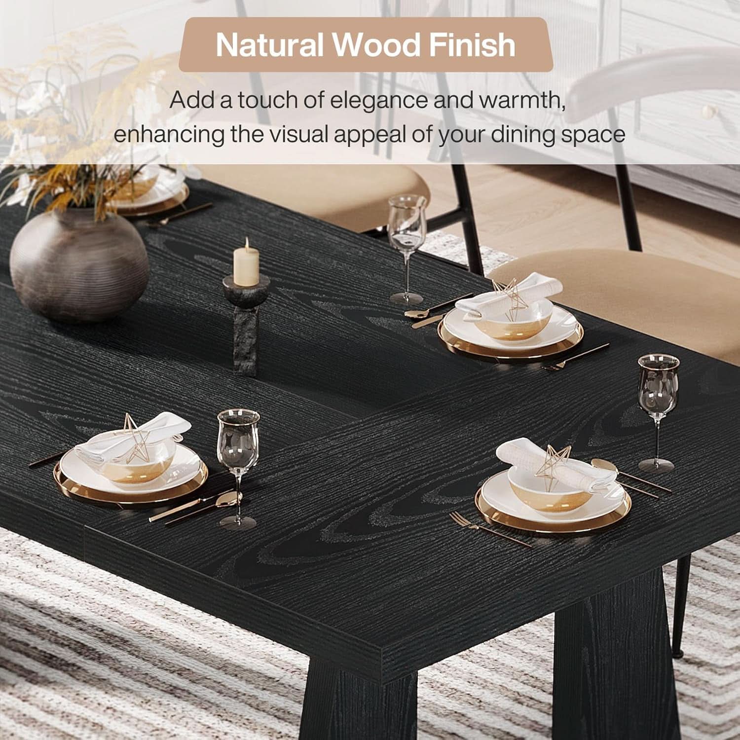 70.9 Inch Black Contemporary Rectangular Dining Table Seats 6 To 8