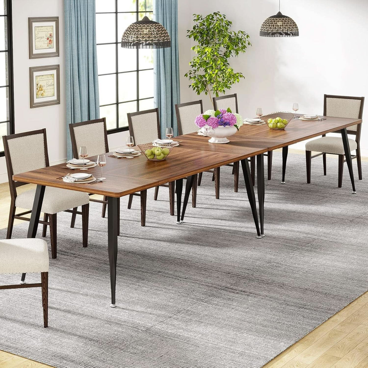 70.9 Inch Dining Table For 6 To 8 With Metal Legs Rustic