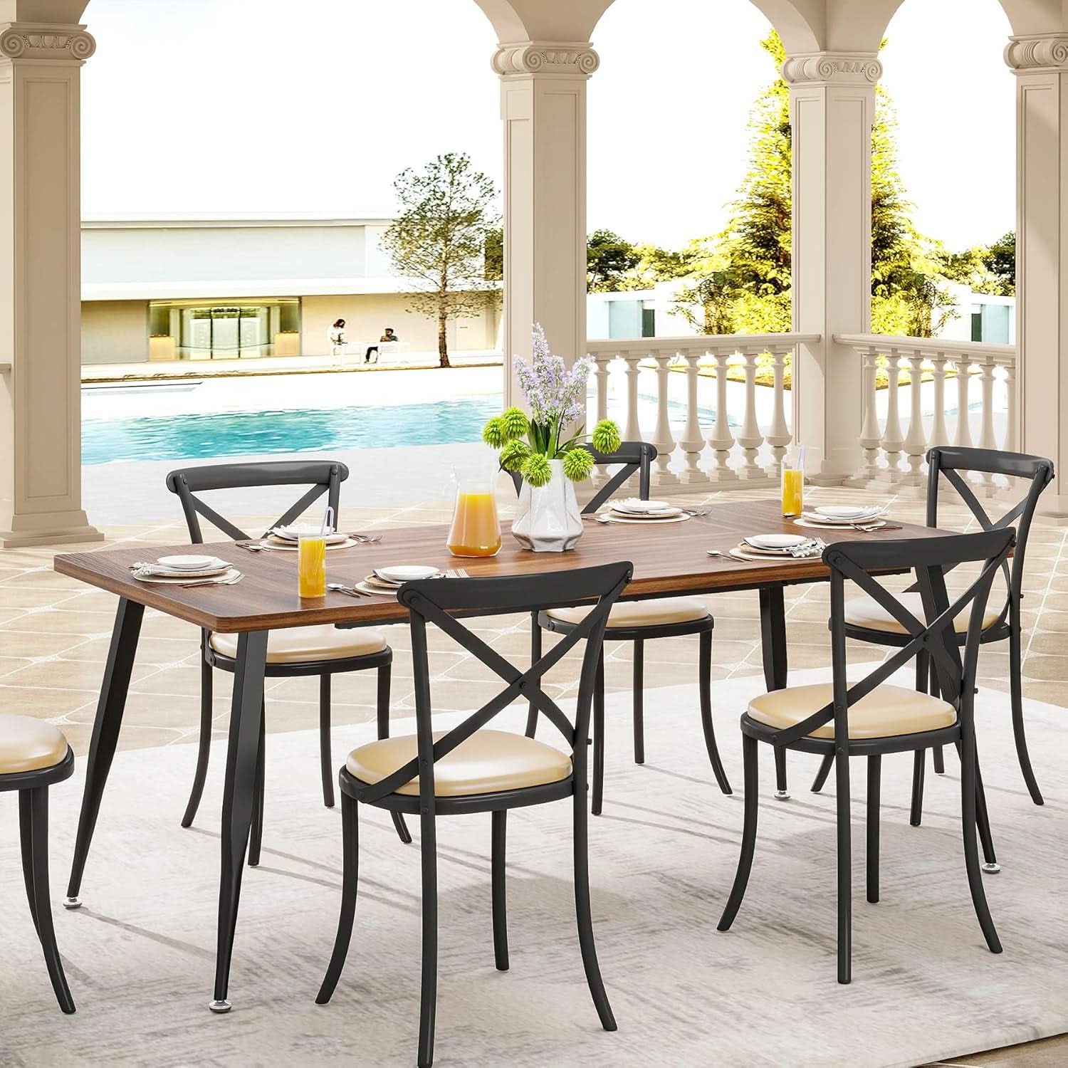 70.9 Inch Dining Table For 6 To 8 With Metal Legs Rustic