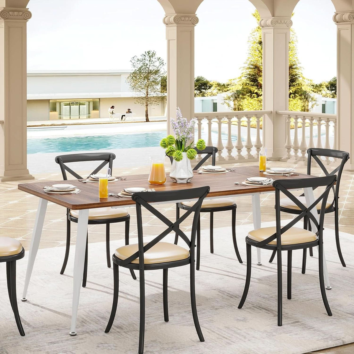 70.9 Inch Dining Table For 6 To 8 With Metal Legs Rustic