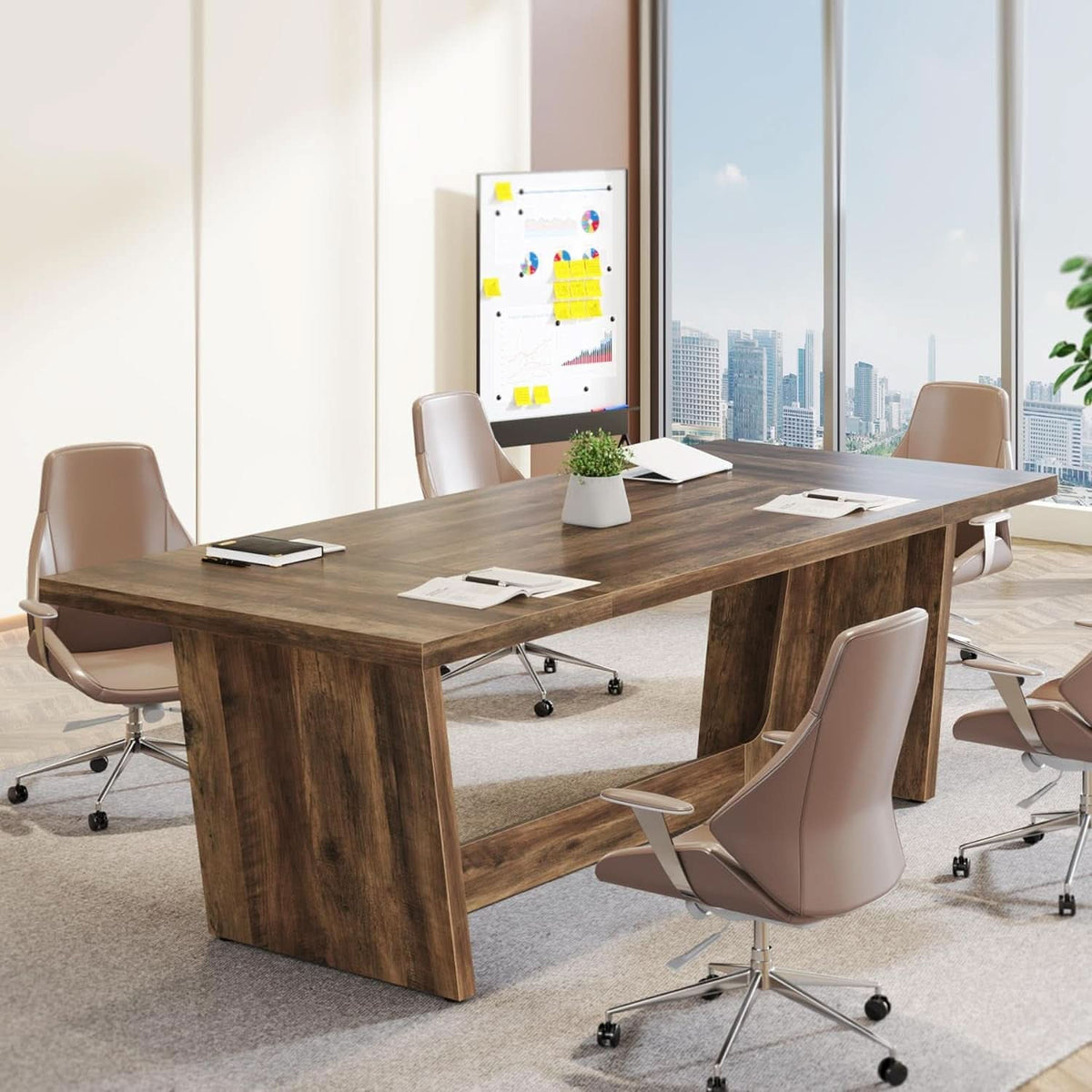 71 Inch Brown Executive Wood Computer Desk For Home Office