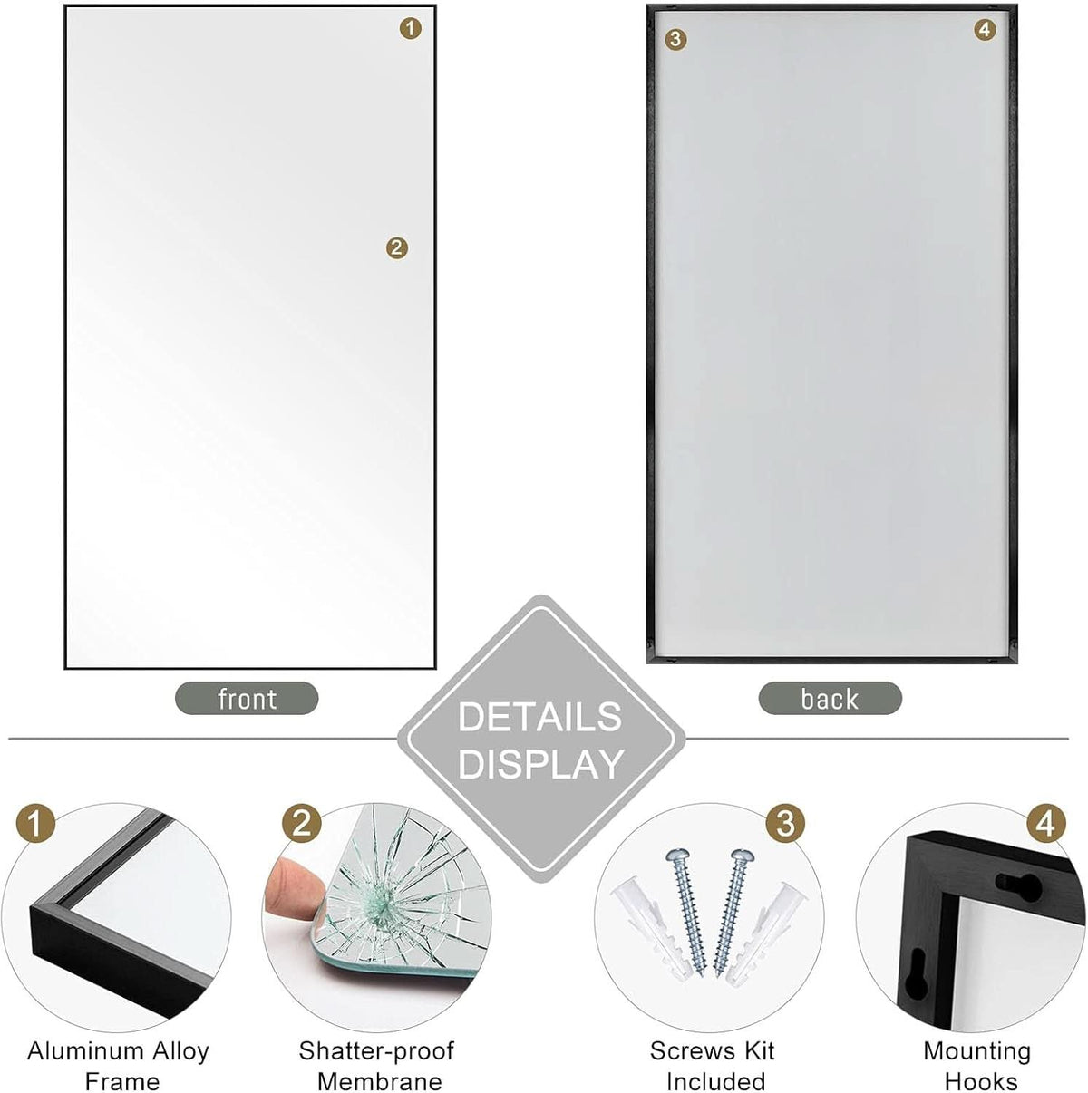 71 Inch By 32 Inch Full Length Mirror Black Aluminum Frame