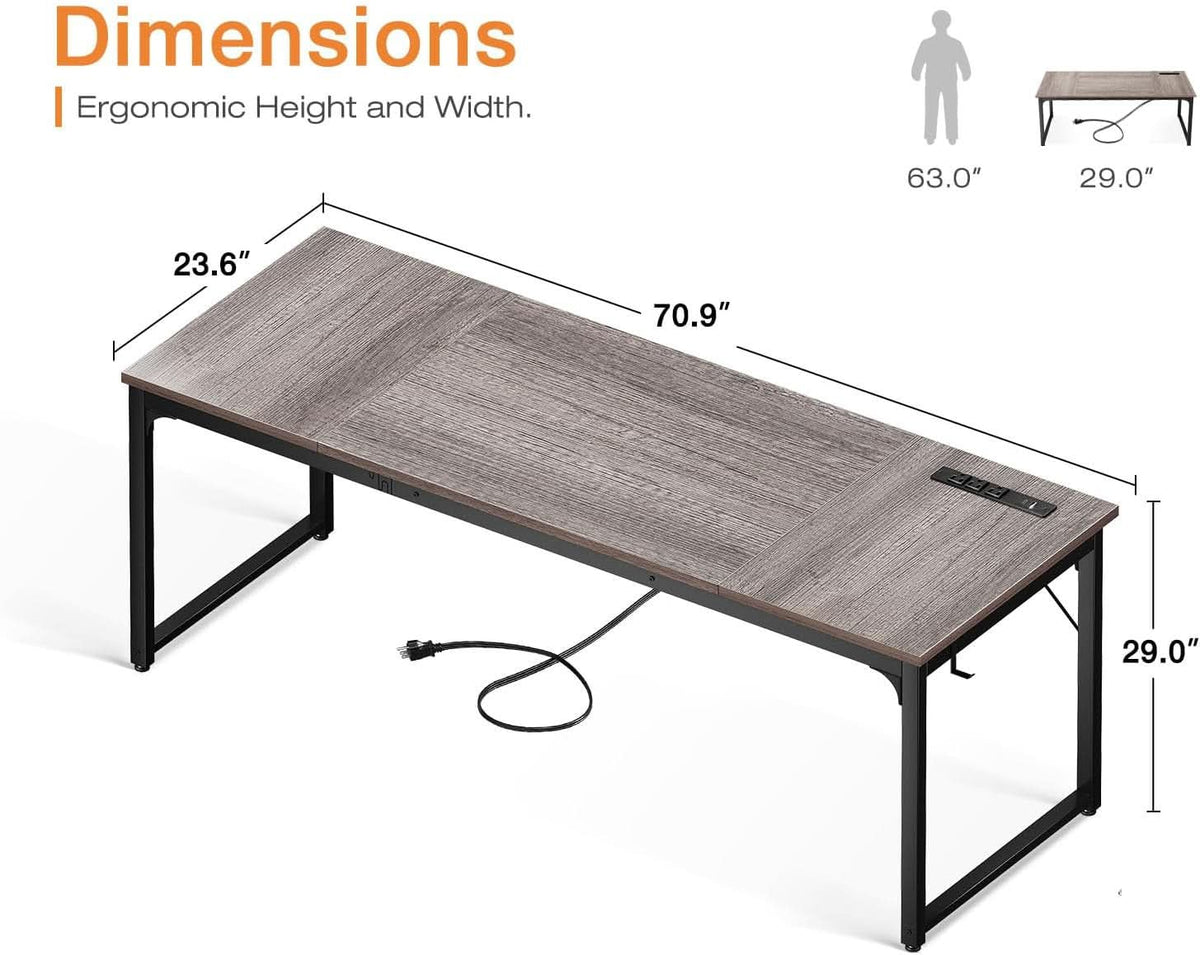 71 Inch Computer Desk With USB Ports For Home Office