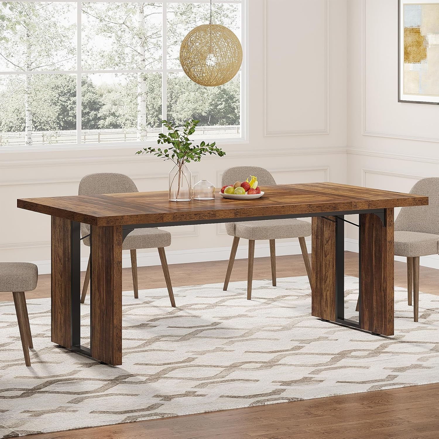 71 Inch Dining Table Rustic Farmhouse For Kitchen Dining