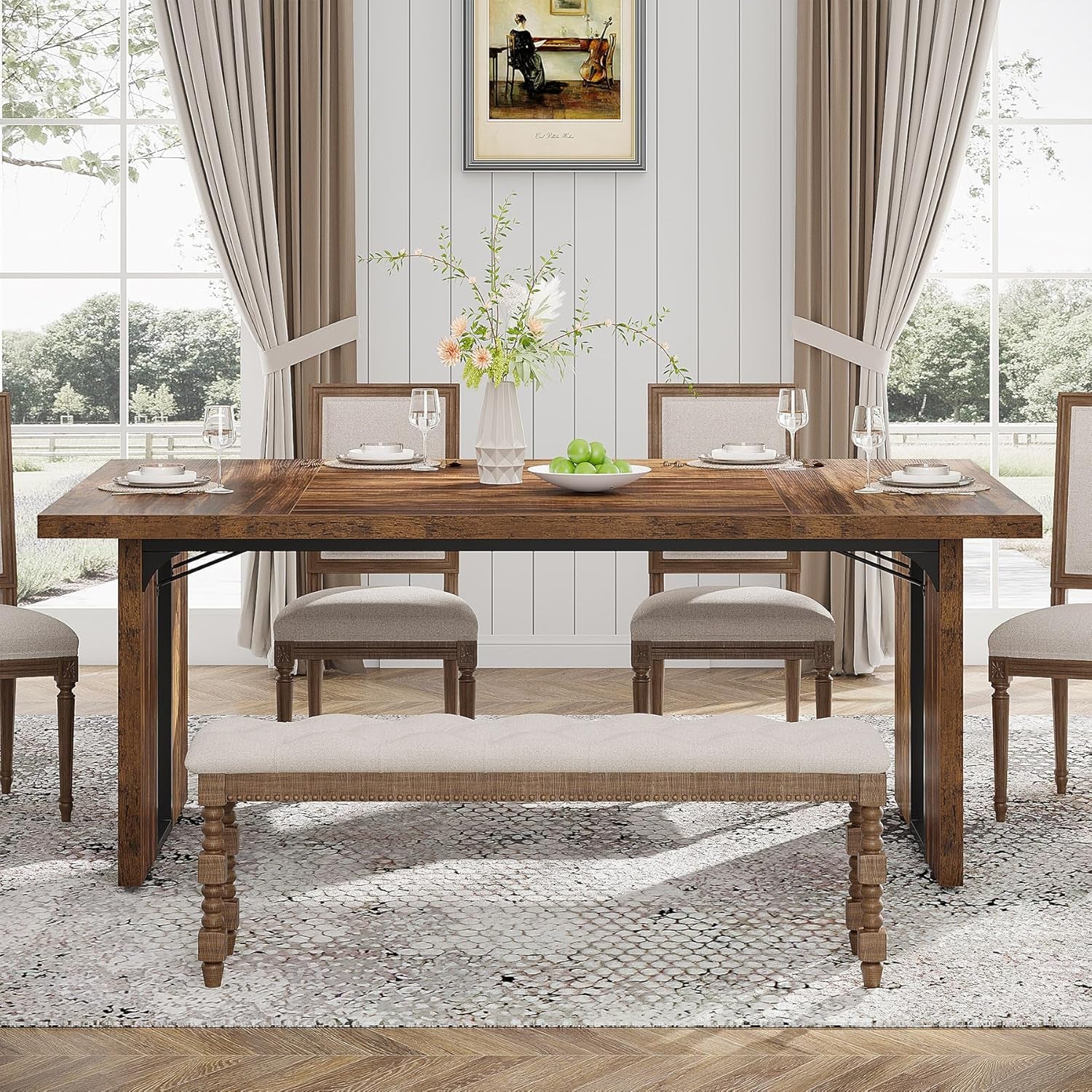 71 Inch Dining Table Rustic Farmhouse For Kitchen Dining