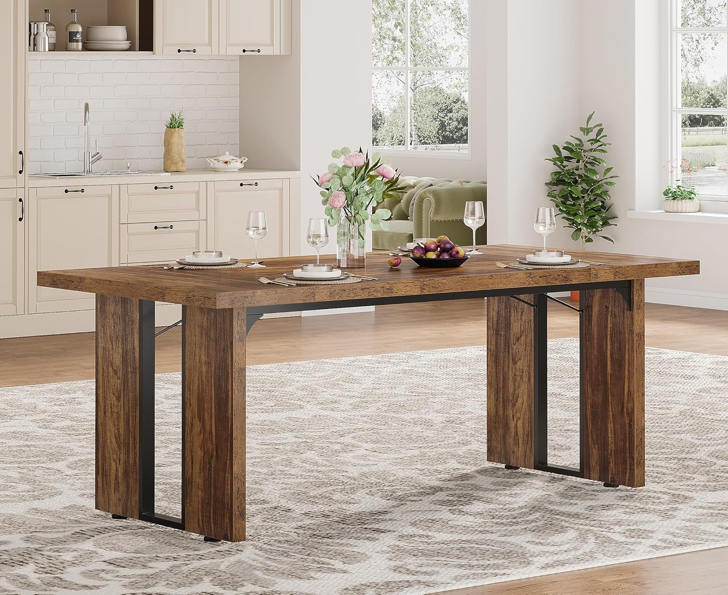 71 Inch Dining Table Rustic Farmhouse For Kitchen Dining