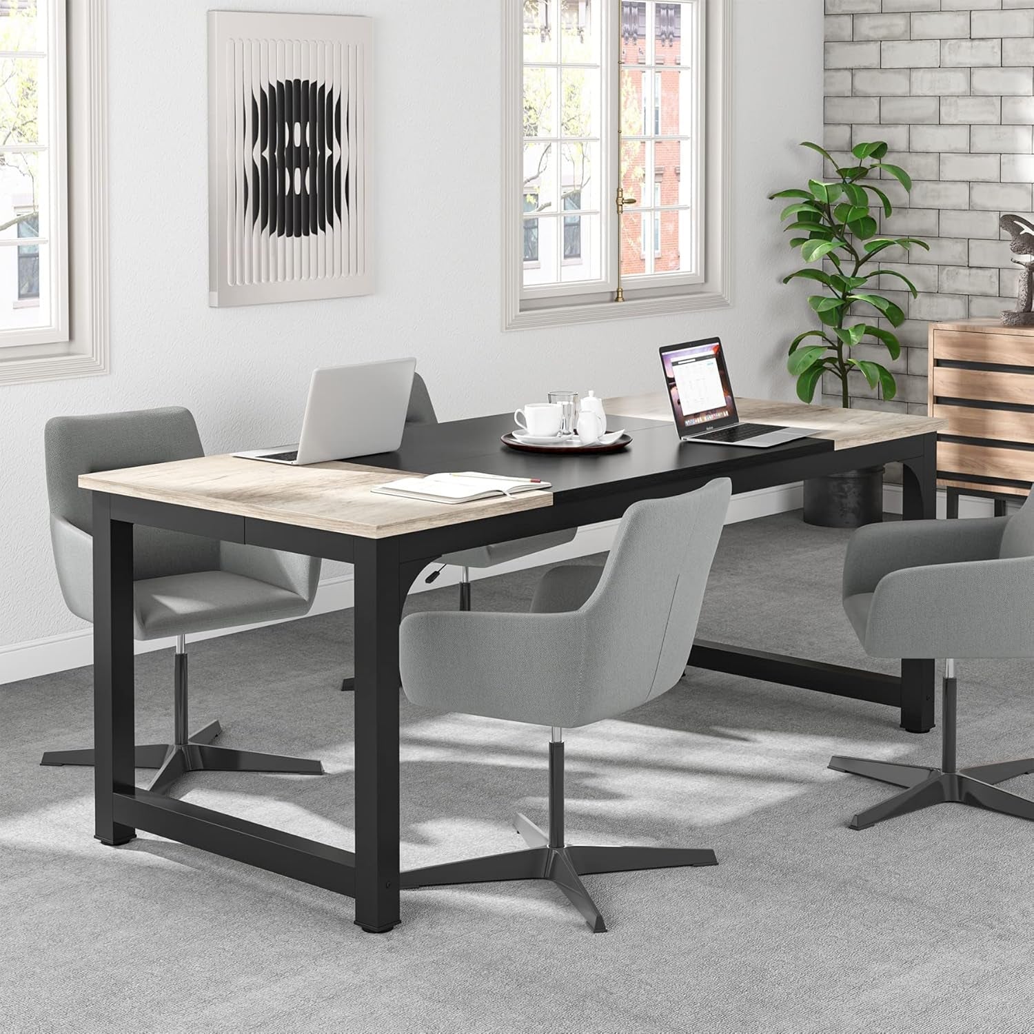 71 Inch Executive Office Desk Vintage Grey Black Large