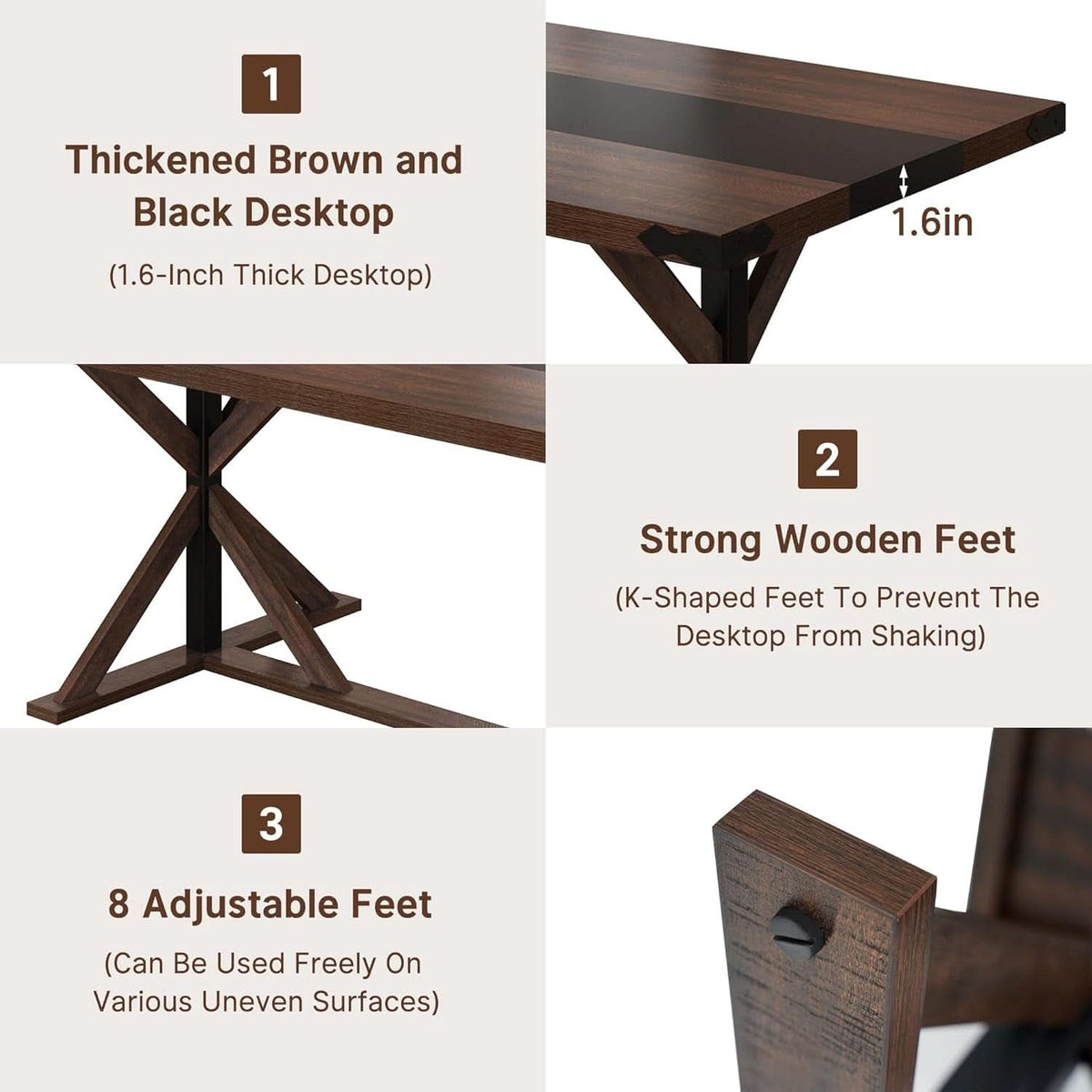 71 Inch Farmhouse Dining Table Waterproof Wood Grain Top