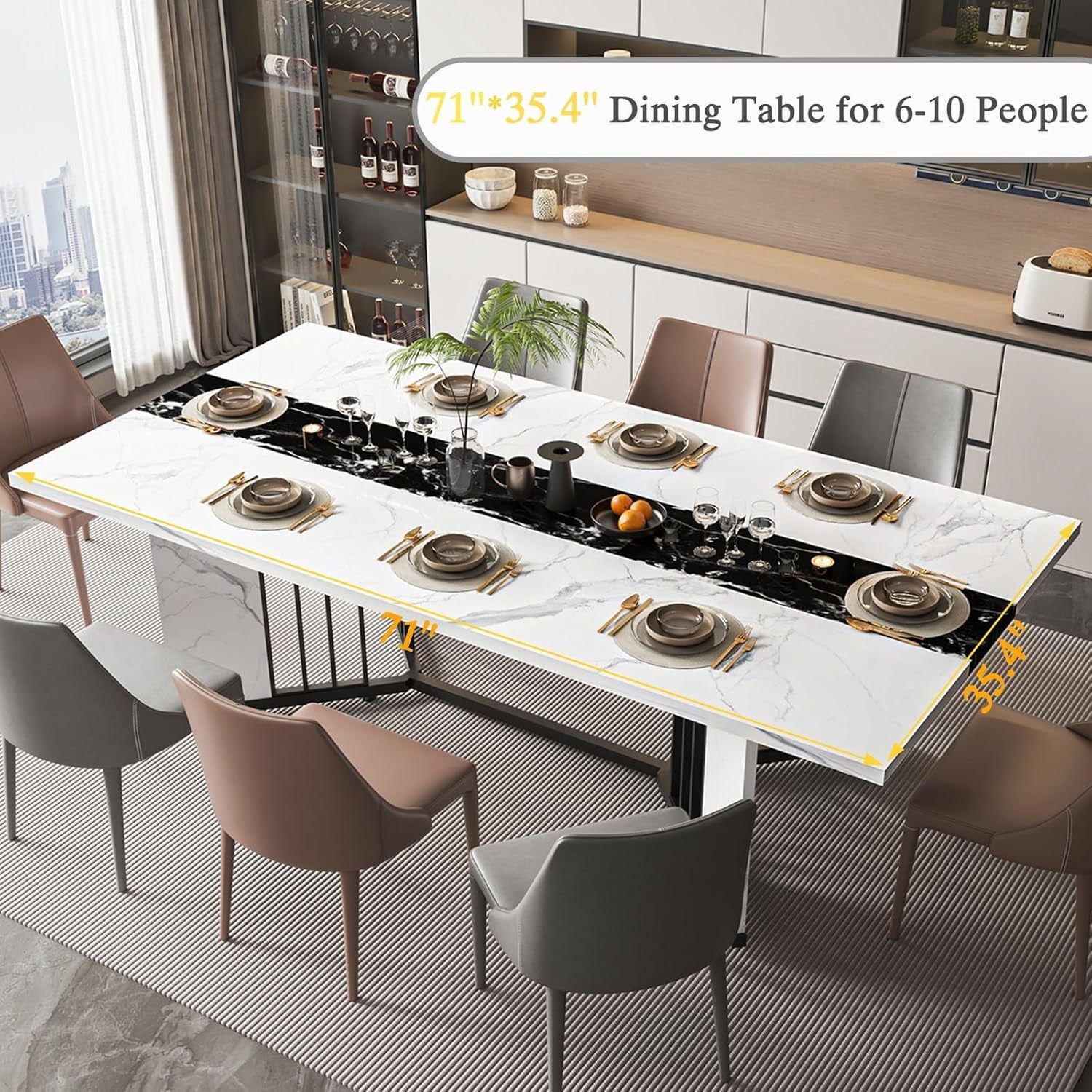 71 Inch Faux Marble Dining Table White Rectangular