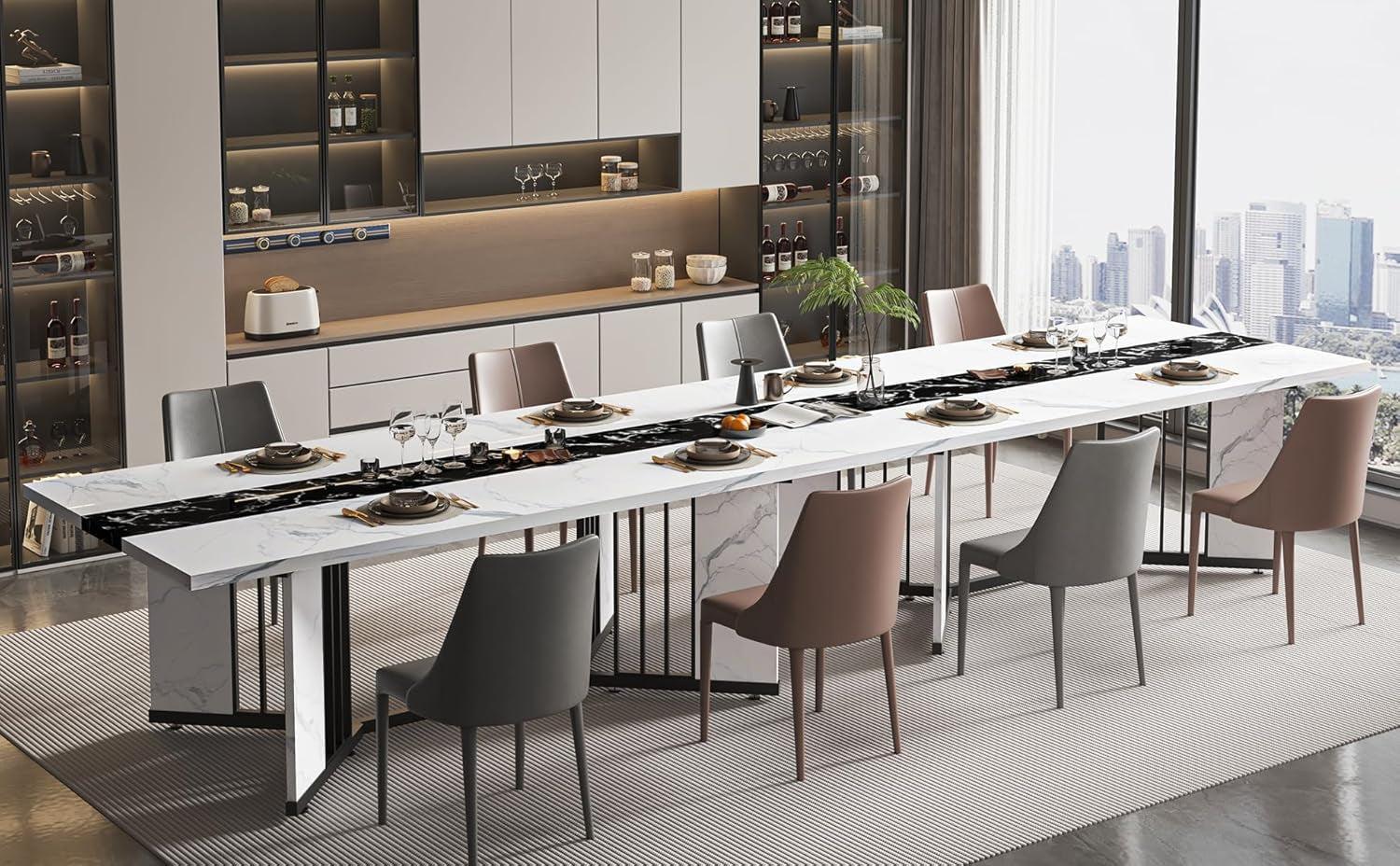 71 Inch Faux Marble Dining Table White Rectangular