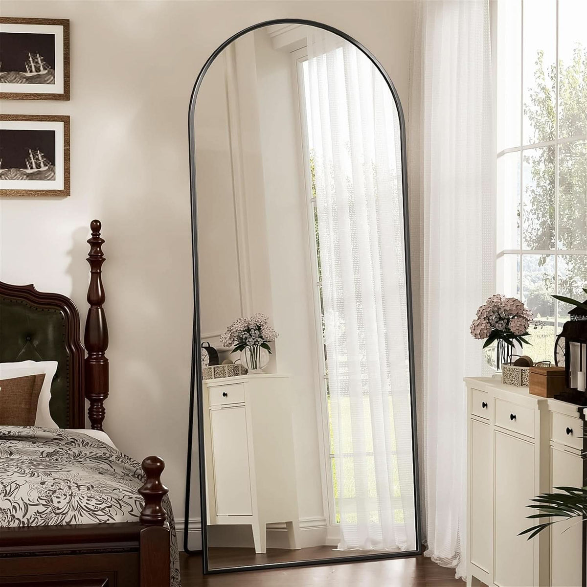 71 Inch Full Length Arched Floor Mirror Black Freestanding
