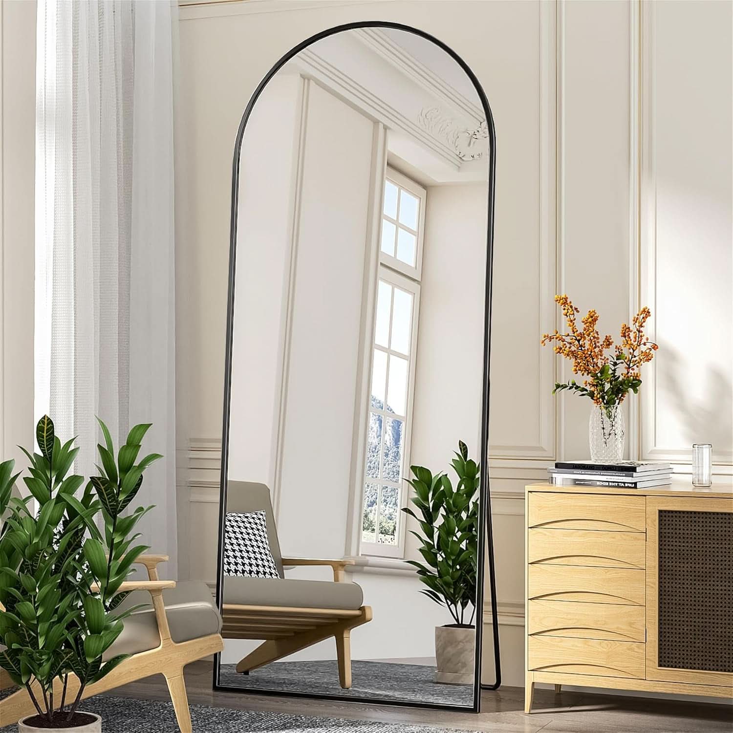 71 Inch Full Length Arched Floor Mirror Black Freestanding