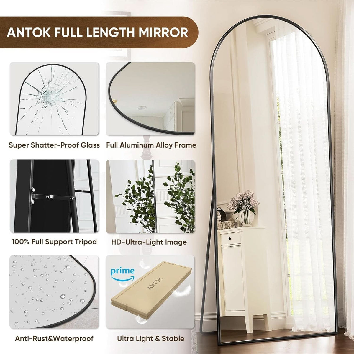71 Inch Full Length Arched Floor Mirror Black Freestanding