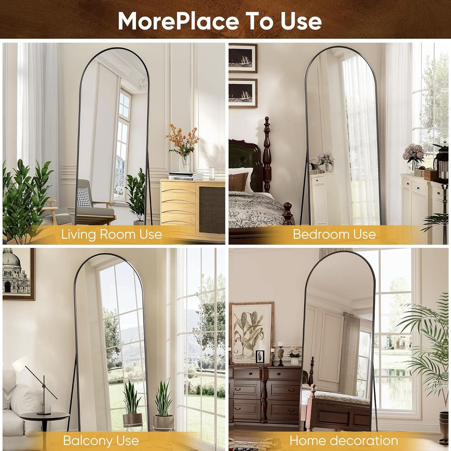 71 Inch Full Length Arched Floor Mirror Black Freestanding
