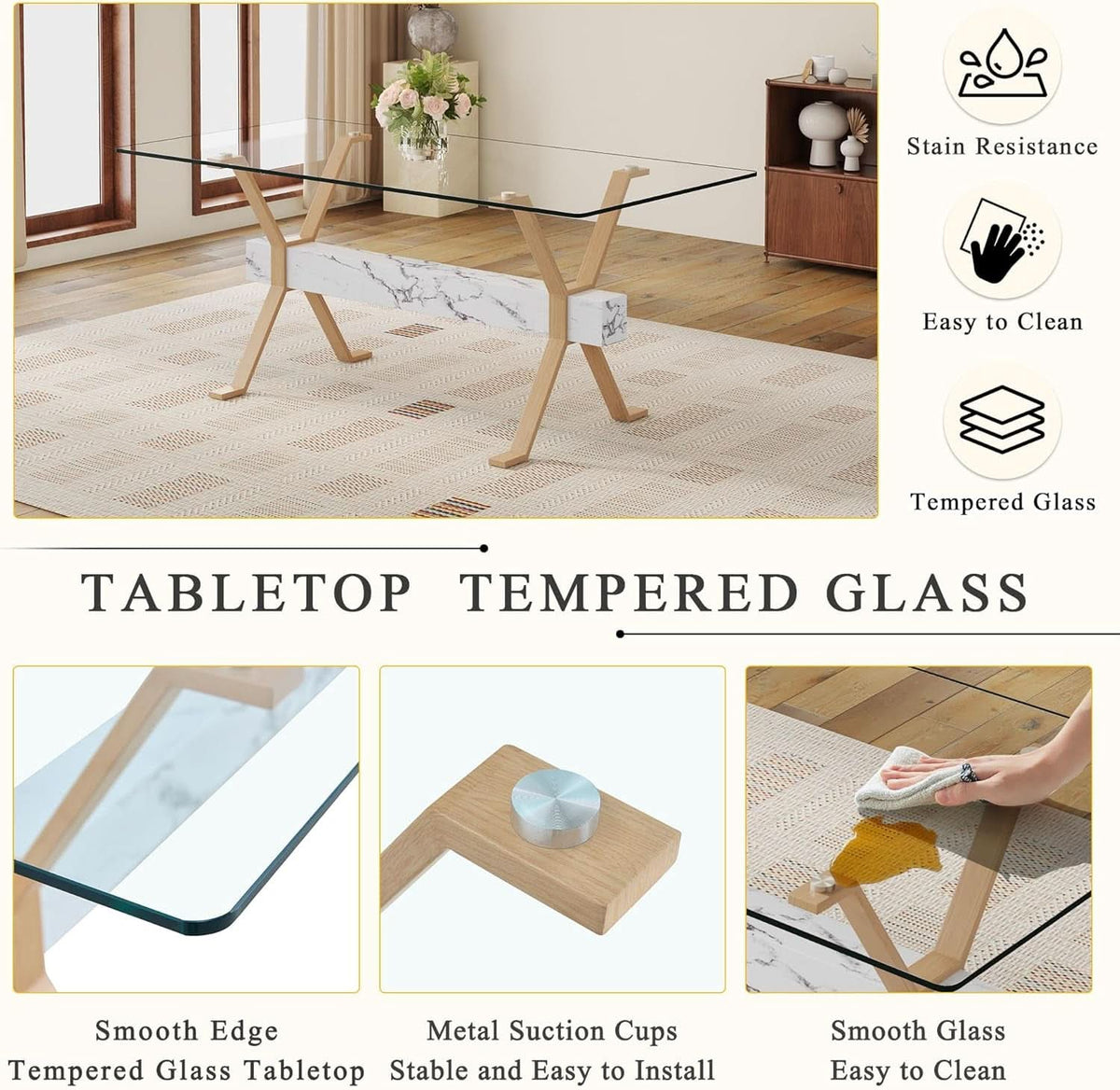 71 Inch Glass Dining Table With Tempered Glass Top