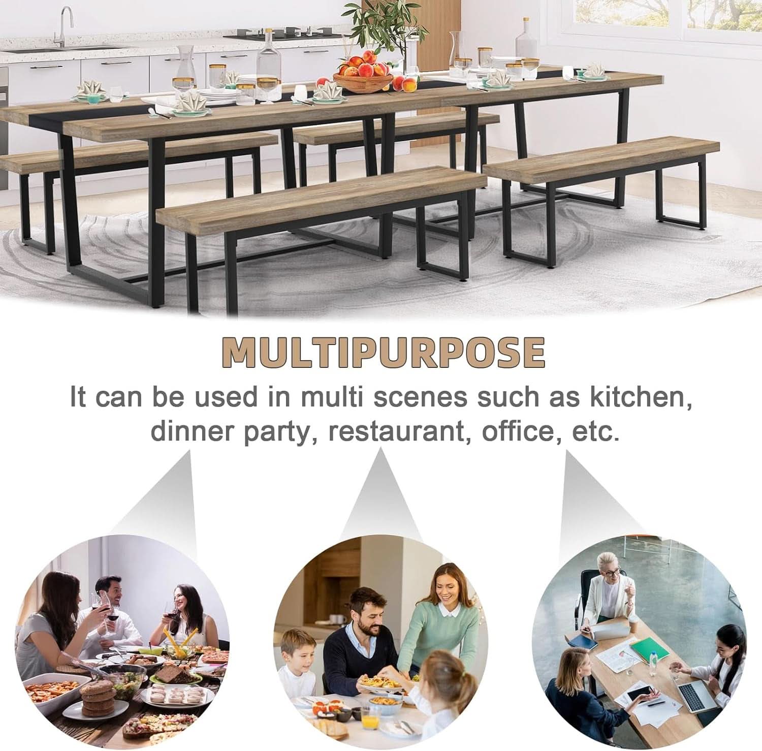 71 Inch Grey Dining Table Industrial Farmhouse Style