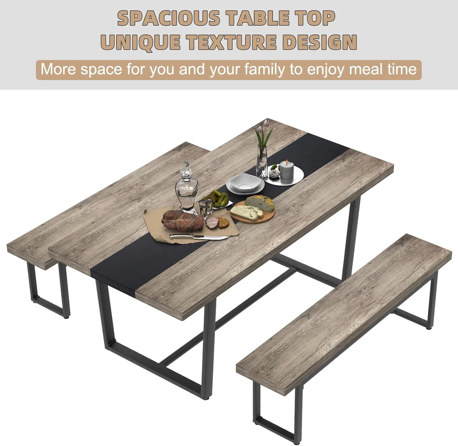 71 Inch Grey Dining Table Industrial Farmhouse Style