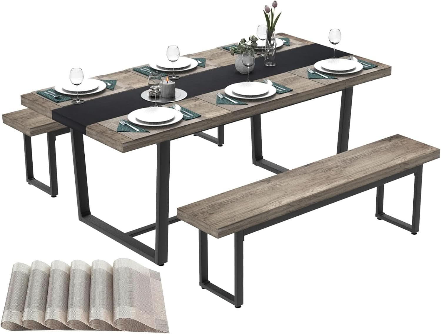 71 Inch Grey Dining Table Industrial Farmhouse Style