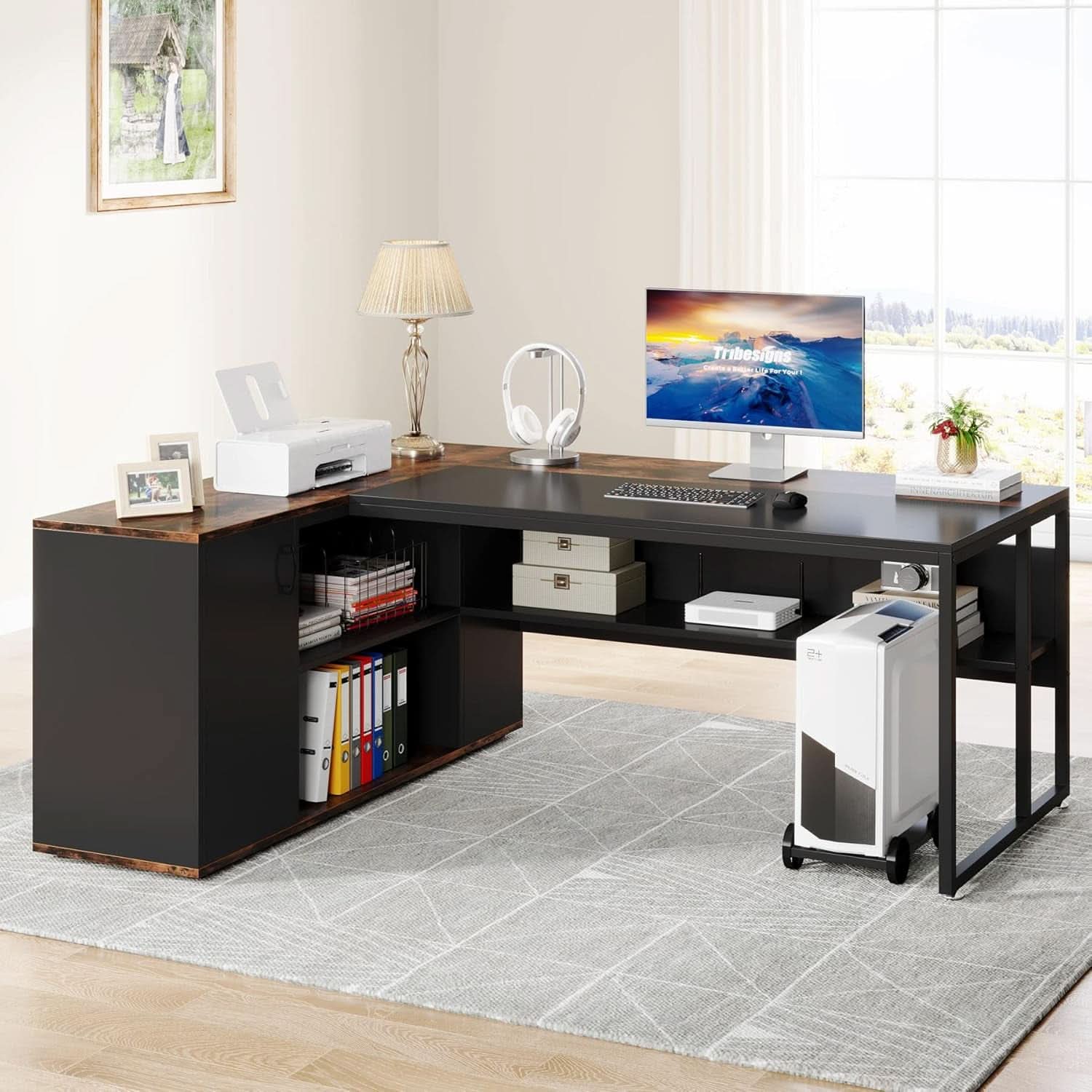 71 Inch L Shaped Executive Desk Brown And Black Office