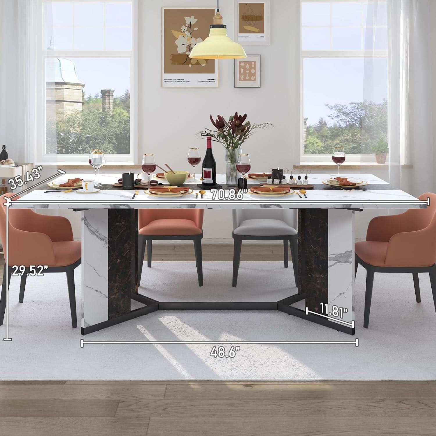 71 Inch Marble Top Dining Table For Home Kitchen Modern