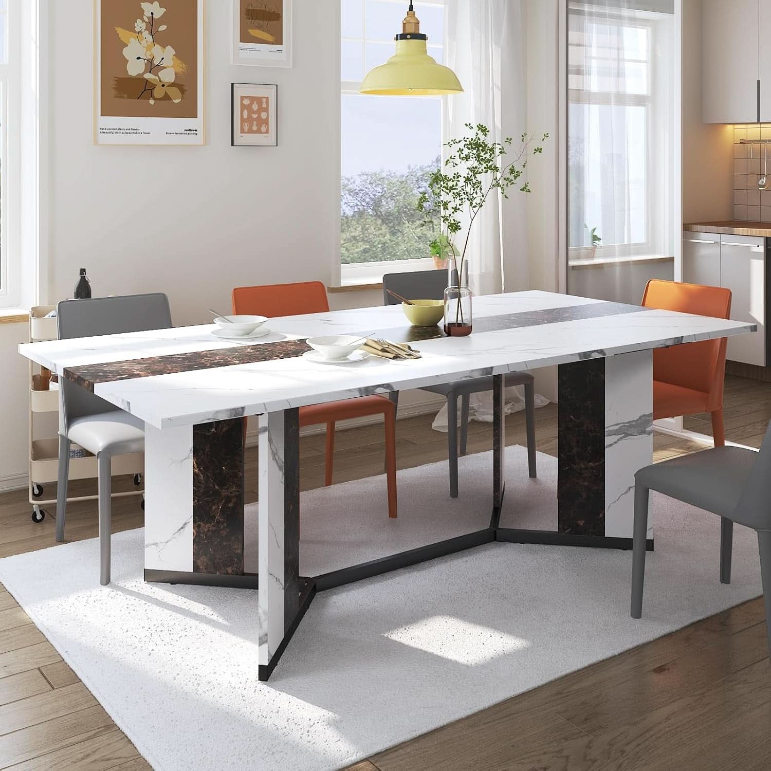 71 Inch Marble Top Dining Table For Home Kitchen Modern