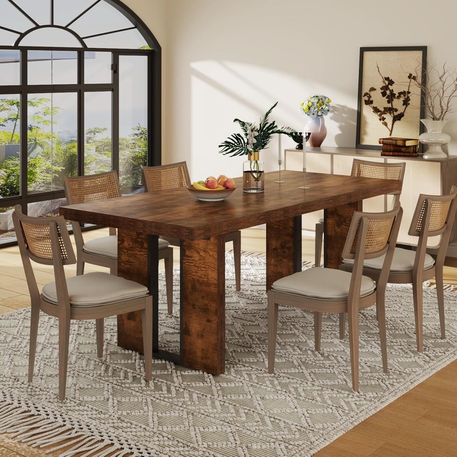 71 Inch Rustic Dining Table For 6 To 8 With Heavy Duty Legs