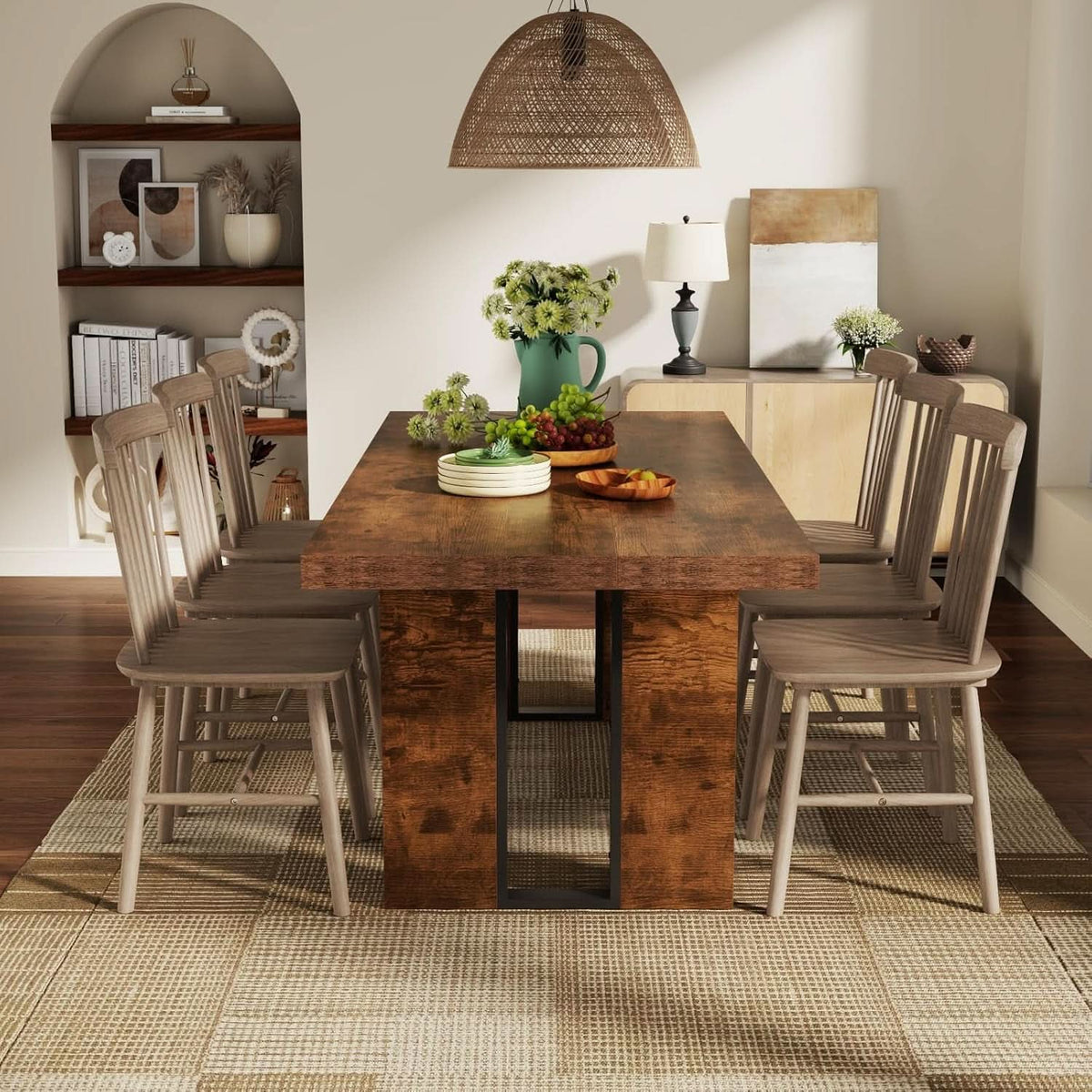 71 Inch Rustic Dining Table For 6 To 8 With Heavy Duty Legs