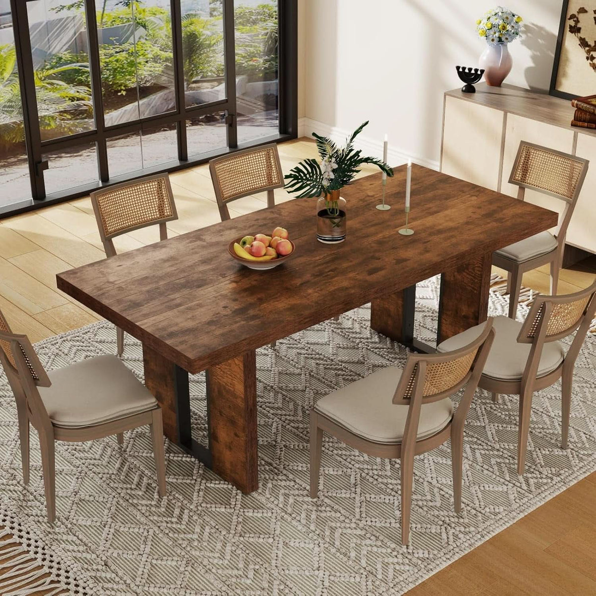 71 Inch Rustic Dining Table For 6 To 8 With Heavy Duty Legs