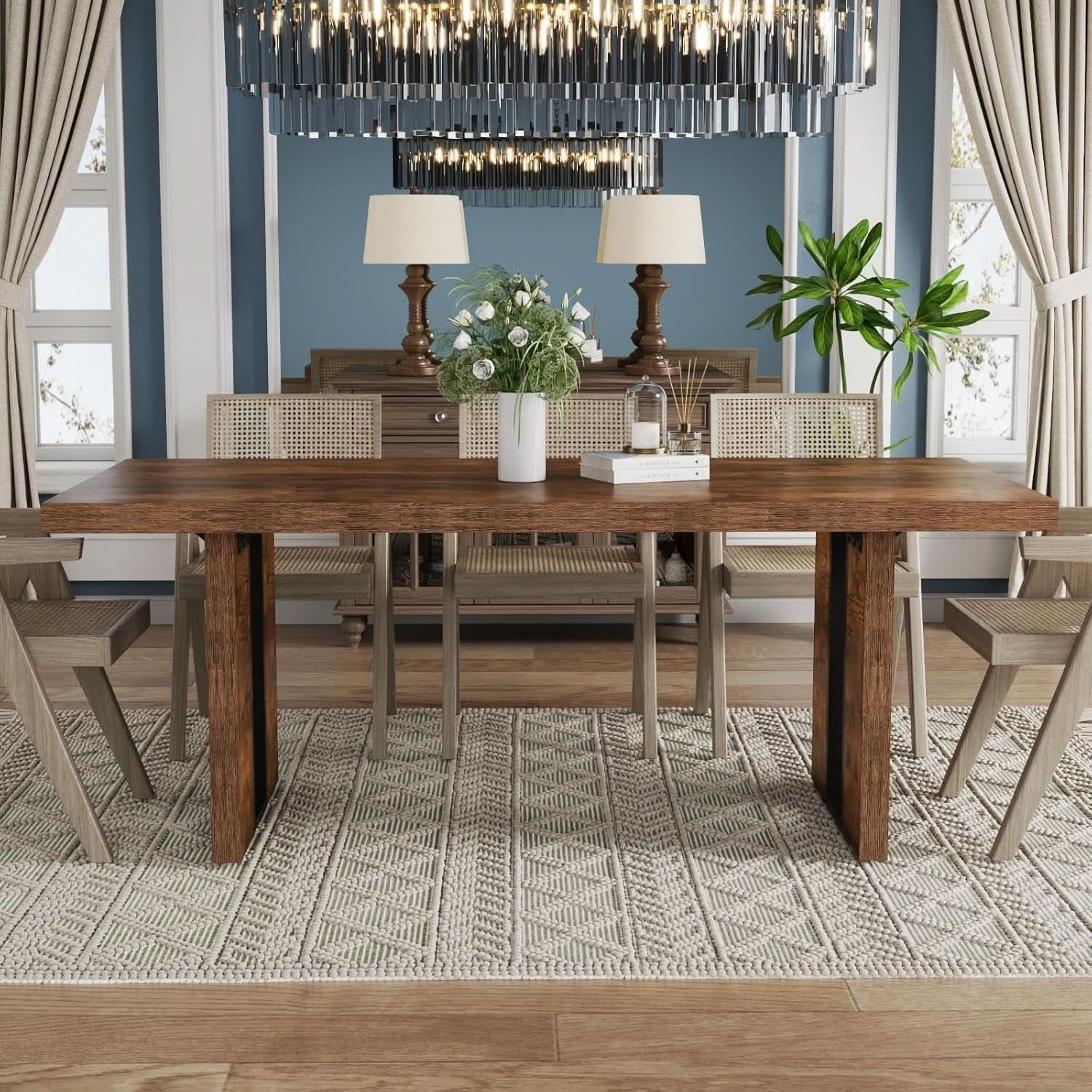 71 Inch Rustic Dining Table For 6 To 8 With Heavy Duty Legs