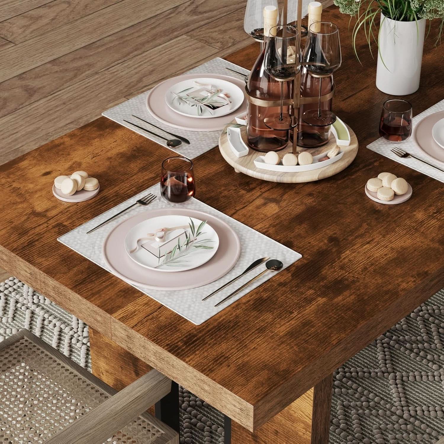 71 Inch Rustic Dining Table For 6 To 8 With Heavy Duty Legs