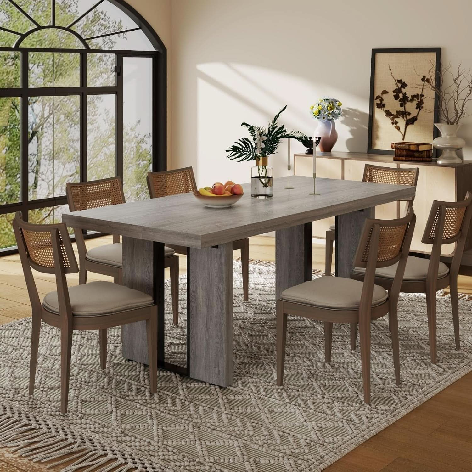 71 Inch Rustic Gray Farmhouse Dining Table For 6 To 8