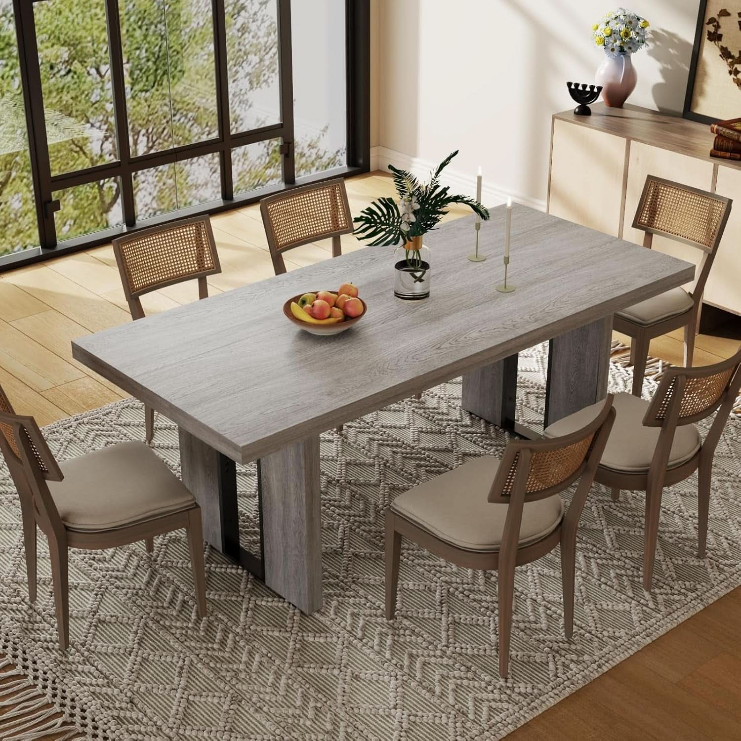 71 Inch Rustic Gray Farmhouse Dining Table For 6 To 8