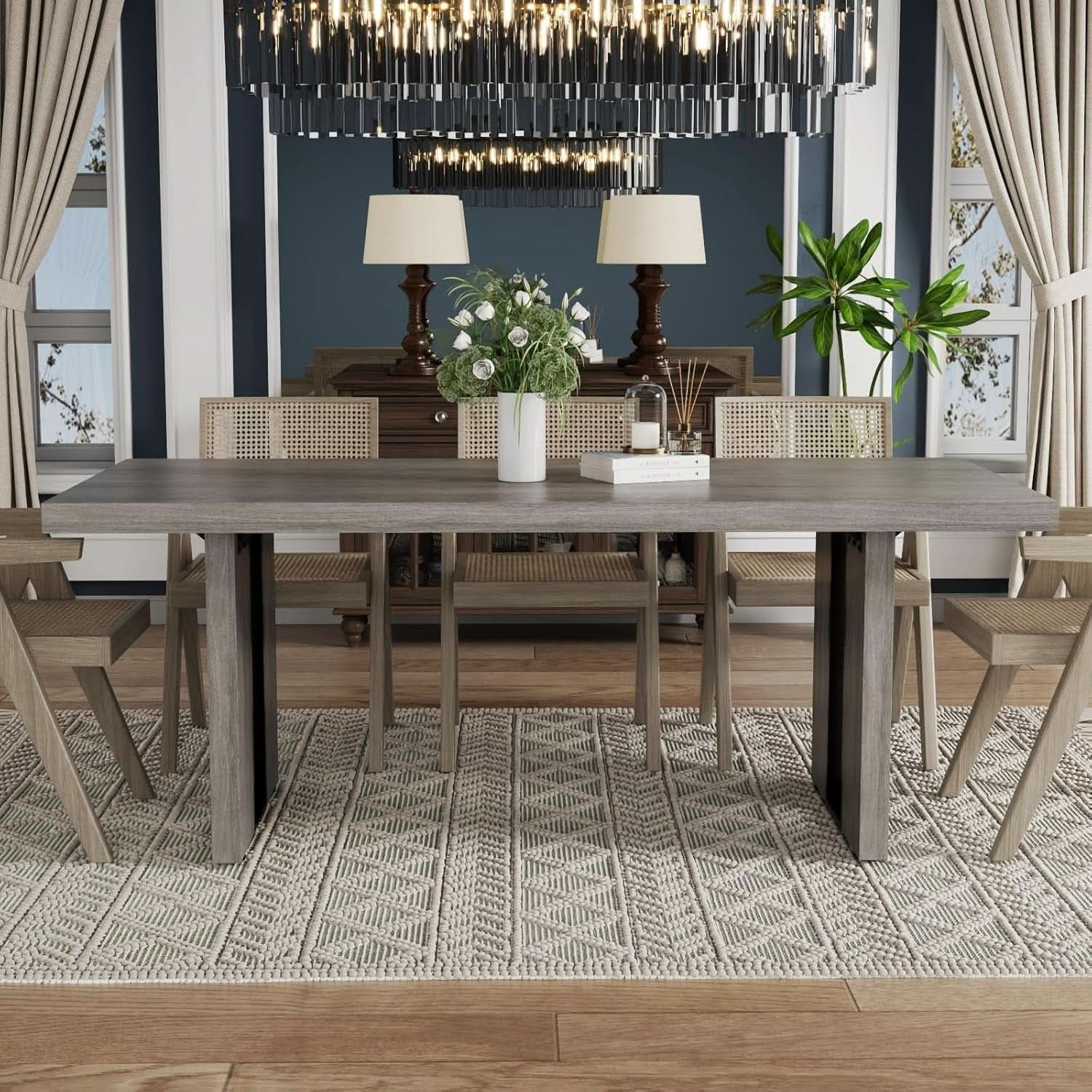 71 Inch Rustic Gray Farmhouse Dining Table For 6 To 8