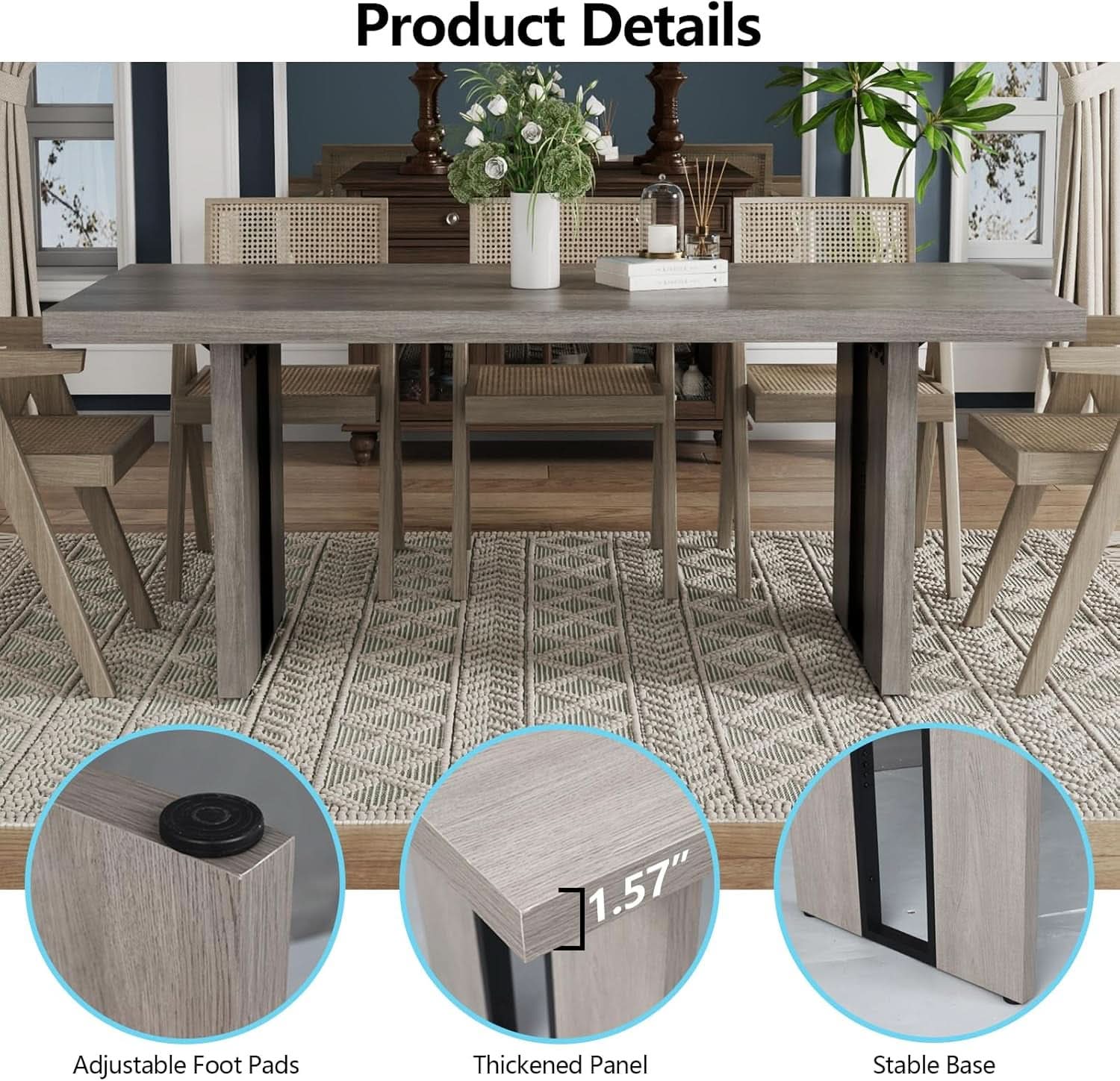 71 Inch Rustic Gray Farmhouse Dining Table For 6 To 8