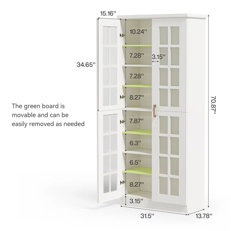 71 Inch Storage Cabinet With Door And Adjustable Shelves