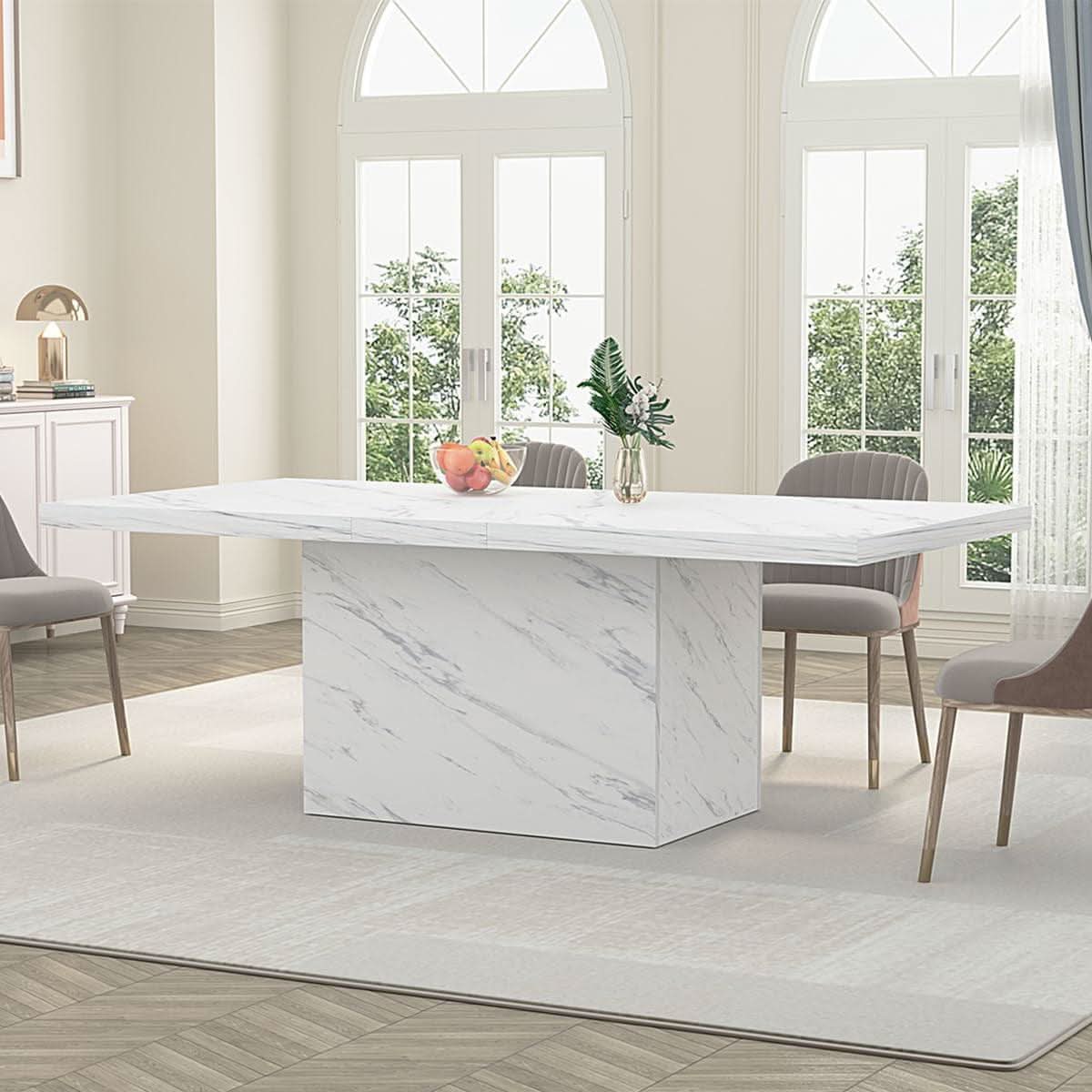 71 Inch White Faux Marble Dining Table With MDF Top