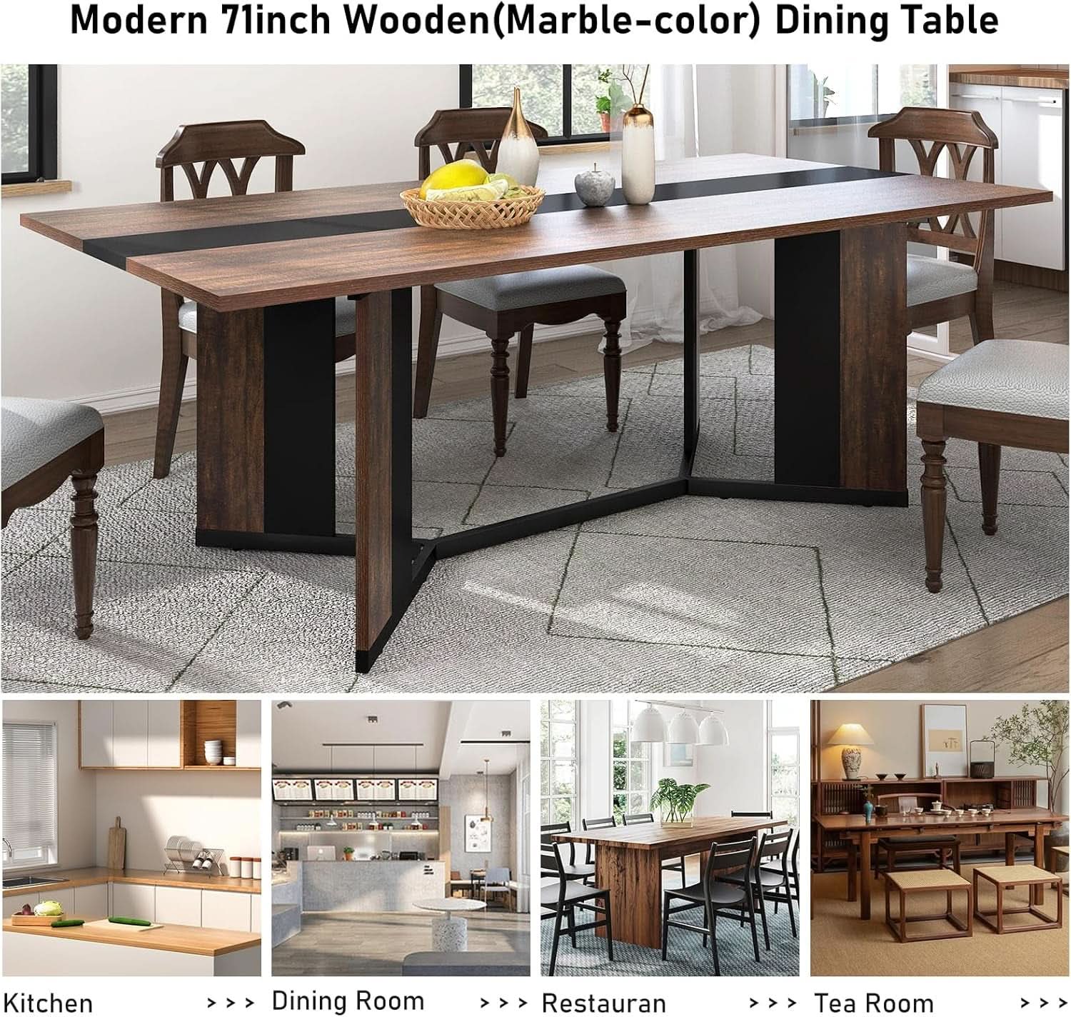 71In Large Rectangular Dining Table With Brown Tabletop
