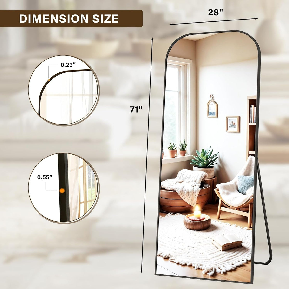 71x28 Full Length Mirror With Stand For Home Decor