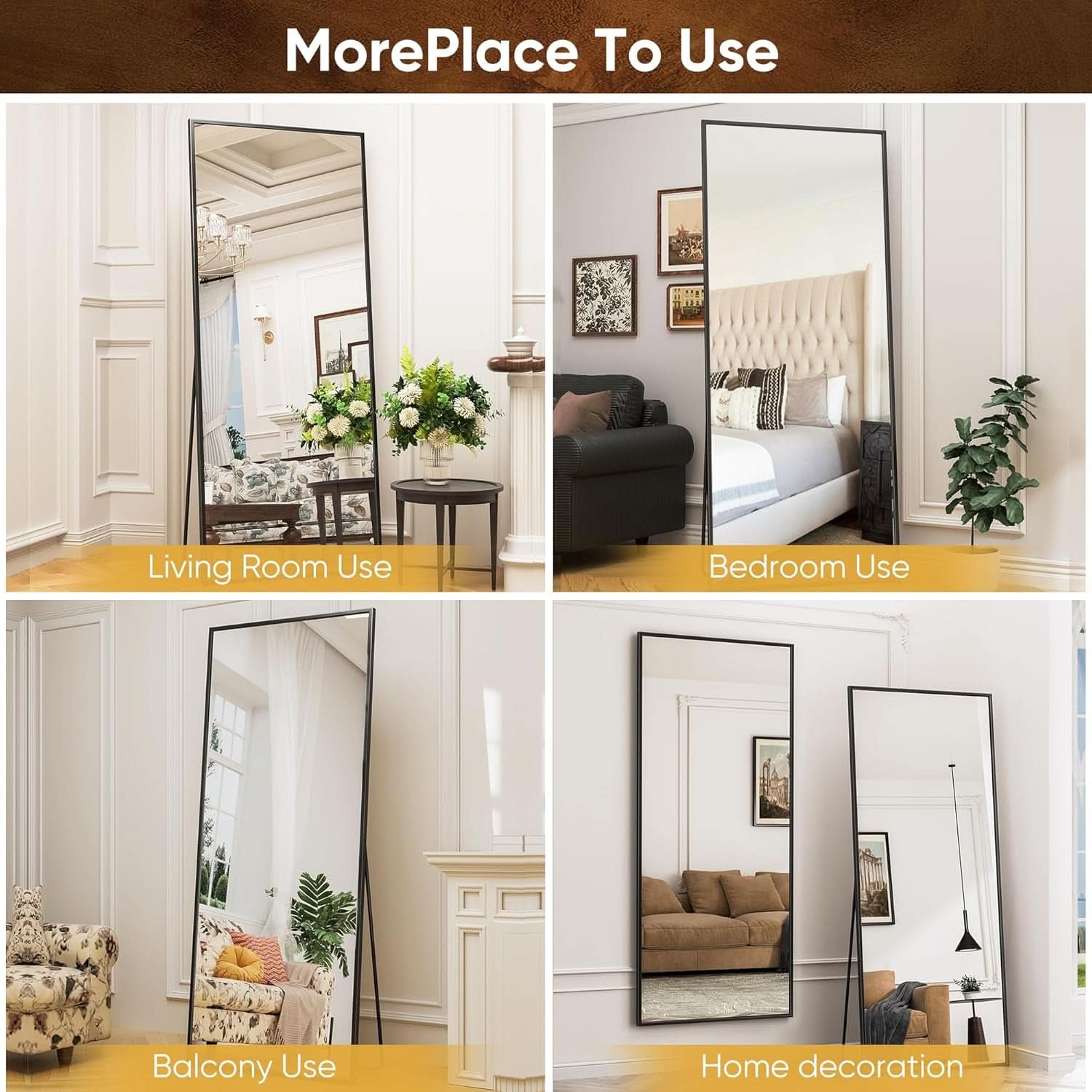 71x28 Inch Black Full Length Floor Mirror For Bedroom