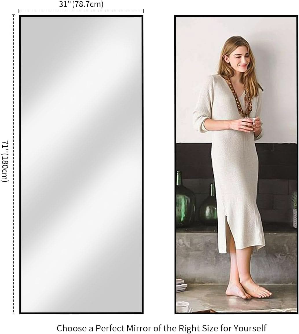 71x31 Inch Black Floor Mirror Full Length Standing