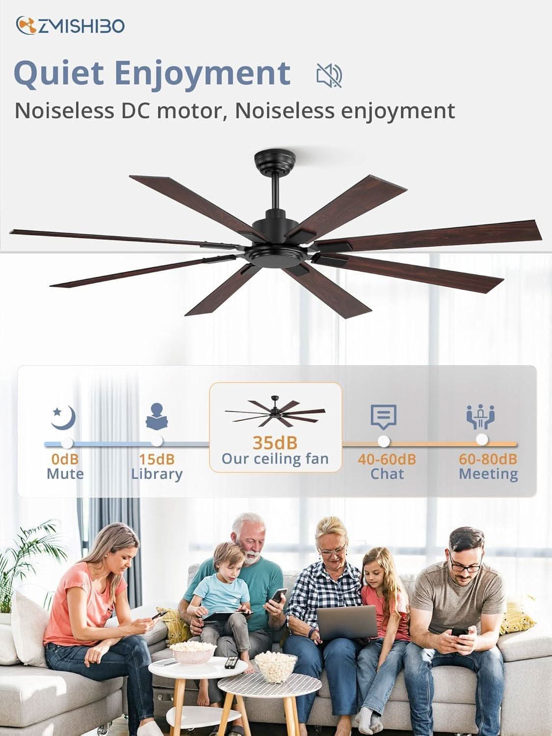 72 Inch Black Ceiling Fan With Remote 8 Blades DC Motor