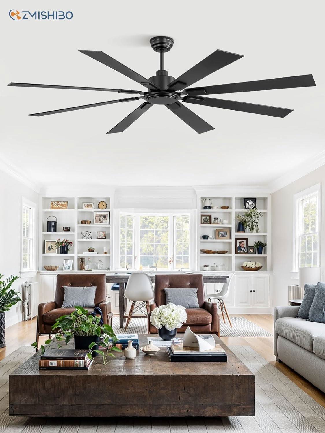 72 Inch Black Ceiling Fan With Remote 8 Blades DC Motor